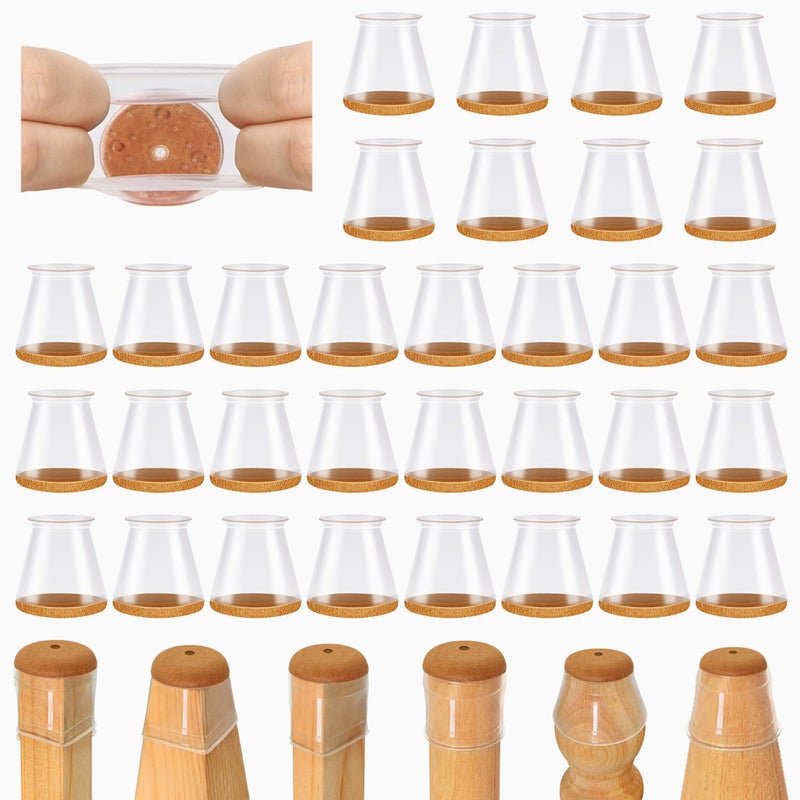 VIUME 32 Pcs Chair Leg Floor Protectors for Hardwood Floors Silicone Covers to Protect Wood Tile Floors Scratches Felt Pads Furniture Leg Caps No Noise (Fit:0.5""-0.89"") - Image 1